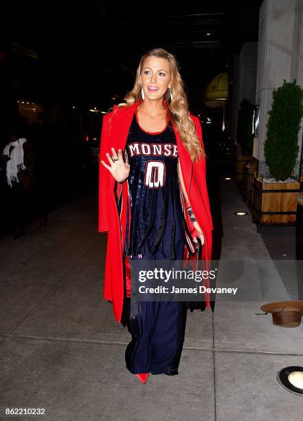 Blake Lively arrives to The Whitby Hotel on October 16, 2017 in New York City.