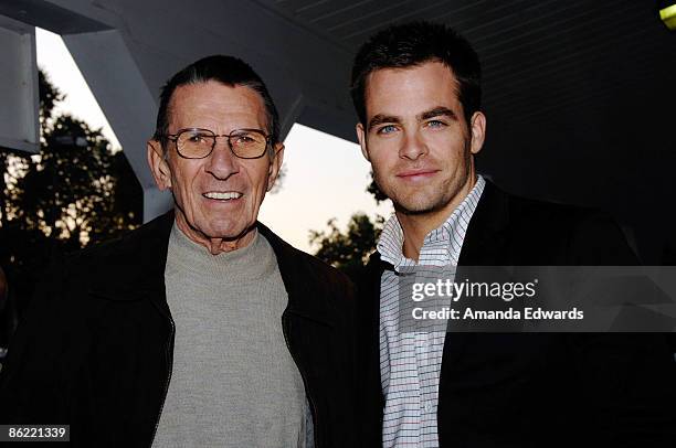 Actors Leonard Nimoy and Chris Pine attend the 19th Annual "Hollywood Charity Horse Show" at the Los Angeles Equestrian Center on April 25, 2009 in...