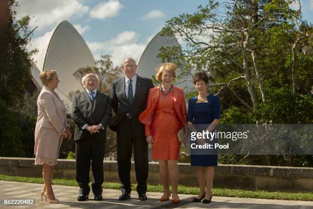 Irish President Michael Higgins and his wife Sabina poses for a photo with New South Wales state Governor David Hurley and his wife Linda and Frances...