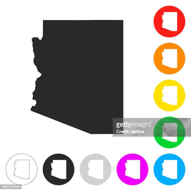 亞利桑那州地圖-平面上不同顏色的按鈕圖示 - 亞利桑那州 幅插畫檔、美工圖案、卡通及圖標