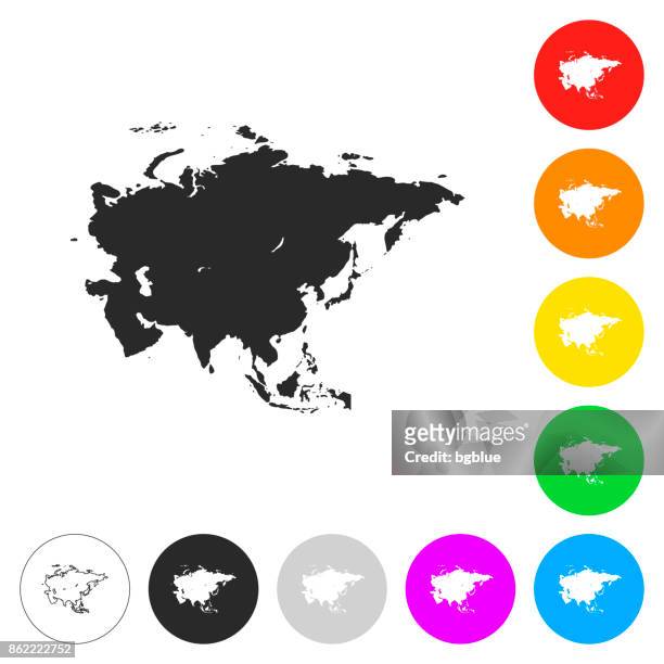 asia map - flat icons on different color buttons - asia stock illustrations