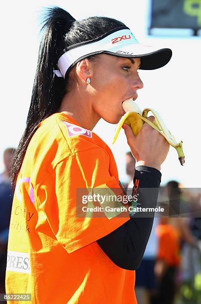 Katie Price poses before the 2009 Flora London Marathon on April 26, 2009 in London, England.