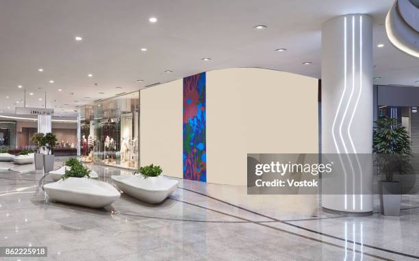 new shopping mall in moscow with the biggest aquarium in the centre - mall interior stockfoto's en -beelden