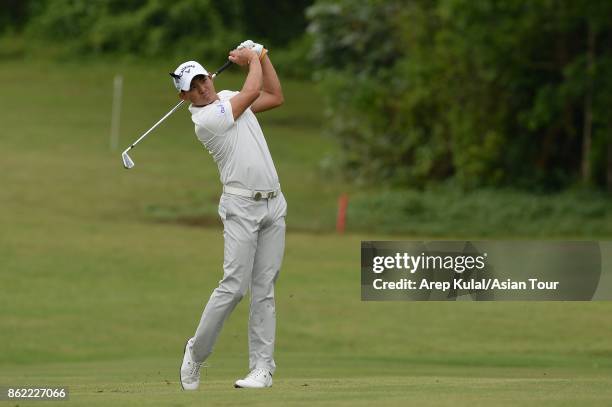 Pavit Tangkamolprasert of Thailand pictured during practice ahead of the Macao Open at Macau Golf and Country Club on October 17, 2017 in Macau,...