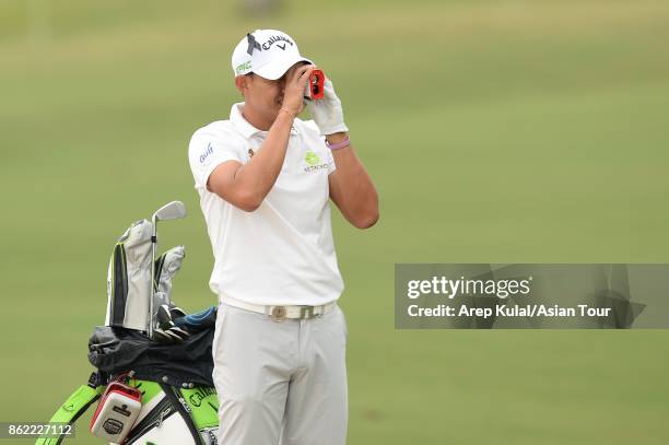 Pavit Tangkamolprasert of Thailand pictured during practice ahead of the Macao Open at Macau Golf and Country Club on October 17, 2017 in Macau,...