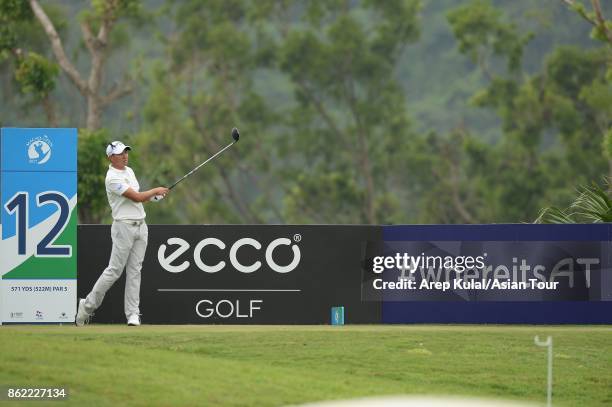 Pavit Tangkamolprasert of Thailand pictured during practice ahead of the Macao Open at Macau Golf and Country Club on October 17, 2017 in Macau,...