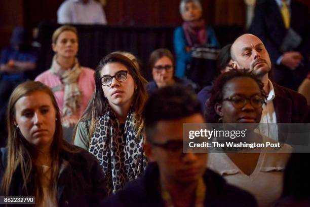 Crowded room, including DACA-protected student Cristina Velasquez, center left, attends a forum to discuss issues related to DACA at Georgetown...