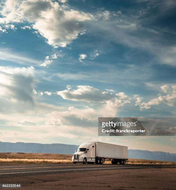 truck on the road on the route 66 - fleet vehicles stock pictures, royalty-free photos & images