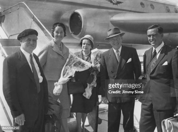 Hugh Gaitskell , Leader of the Labour Party, and Deputy Leader Aneurin Bevan , leave London Airport for Moscow to meet with Soviet premier Nikita...