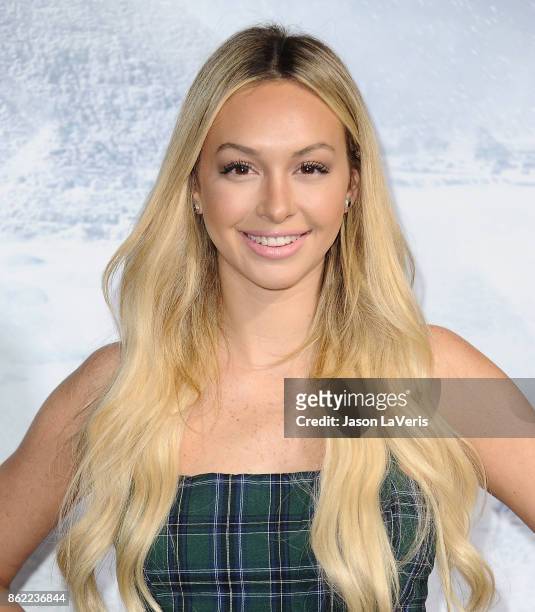 Actress Corinne Olympios attends the premiere of "Geostorm" at TCL Chinese Theatre on October 16, 2017 in Hollywood, California.
