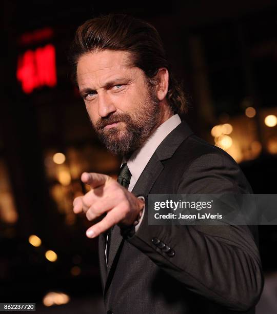 Actor Gerard Butler attends the premiere of "Geostorm" at TCL Chinese Theatre on October 16, 2017 in Hollywood, California.