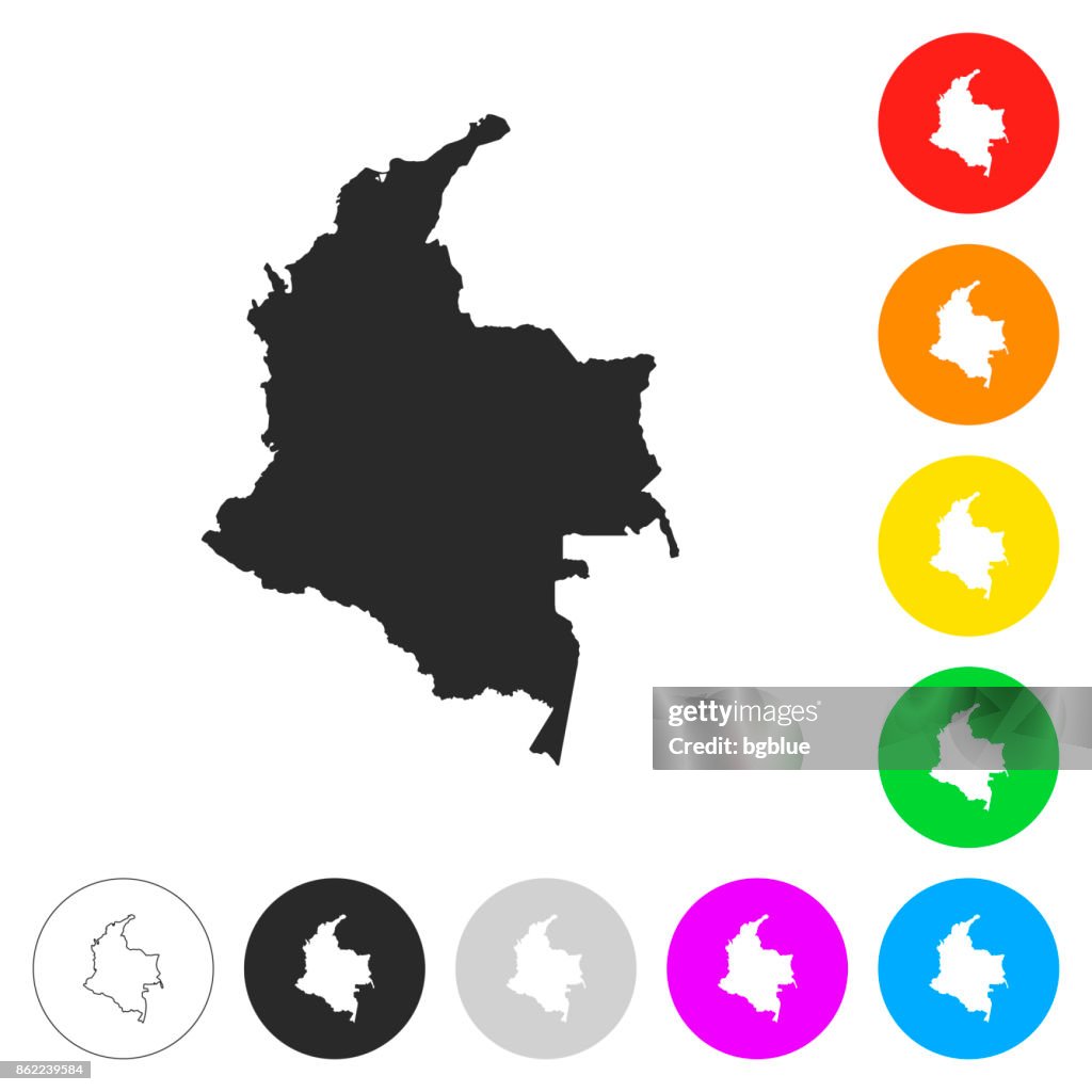 哥倫比亞地圖-平面上不同顏色的按鈕圖示