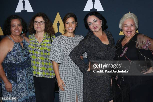 Ingrid Oliu, Patricia Cardoso, America Ferrera, Josefina Lopez and Soledad St. Hilaire attend the screening of "Real Women Have Curves" at The...