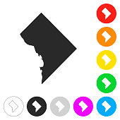 District of Columbia map - Flat icons on different color buttons