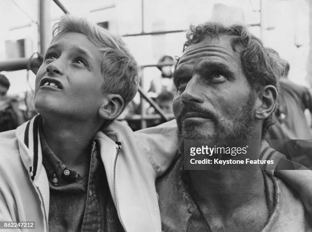 American actor Charlton Heston as painter Michelangelo, on the set of the Carol Reed film 'The Agony and the Ecstasy' in Todi, Italy, 1964. With him...
