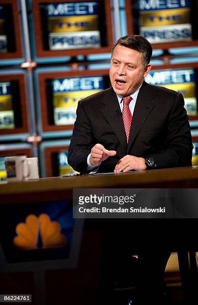 King Abdullah II of Jordan speaks during a pre-taping of "Meet the Press" at NBC April 24, 2009 in Washington, DC. King Abdullah II of Jordan spoke...