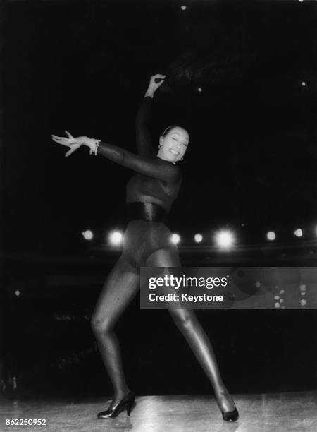 French entertainer Josephine Baker dancing at the Olympia Theatre in Paris, France, April 1959.