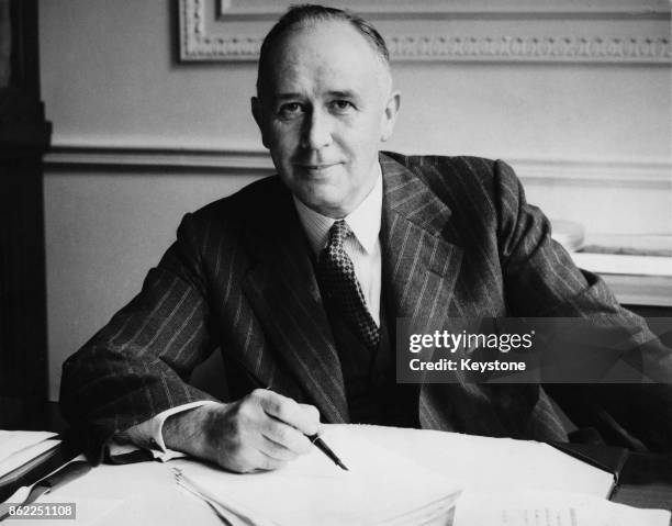Charles Arthur Banks , the new representative of the Canadian Government in the UK, at his office in Canada House, London, 27th June 1940.