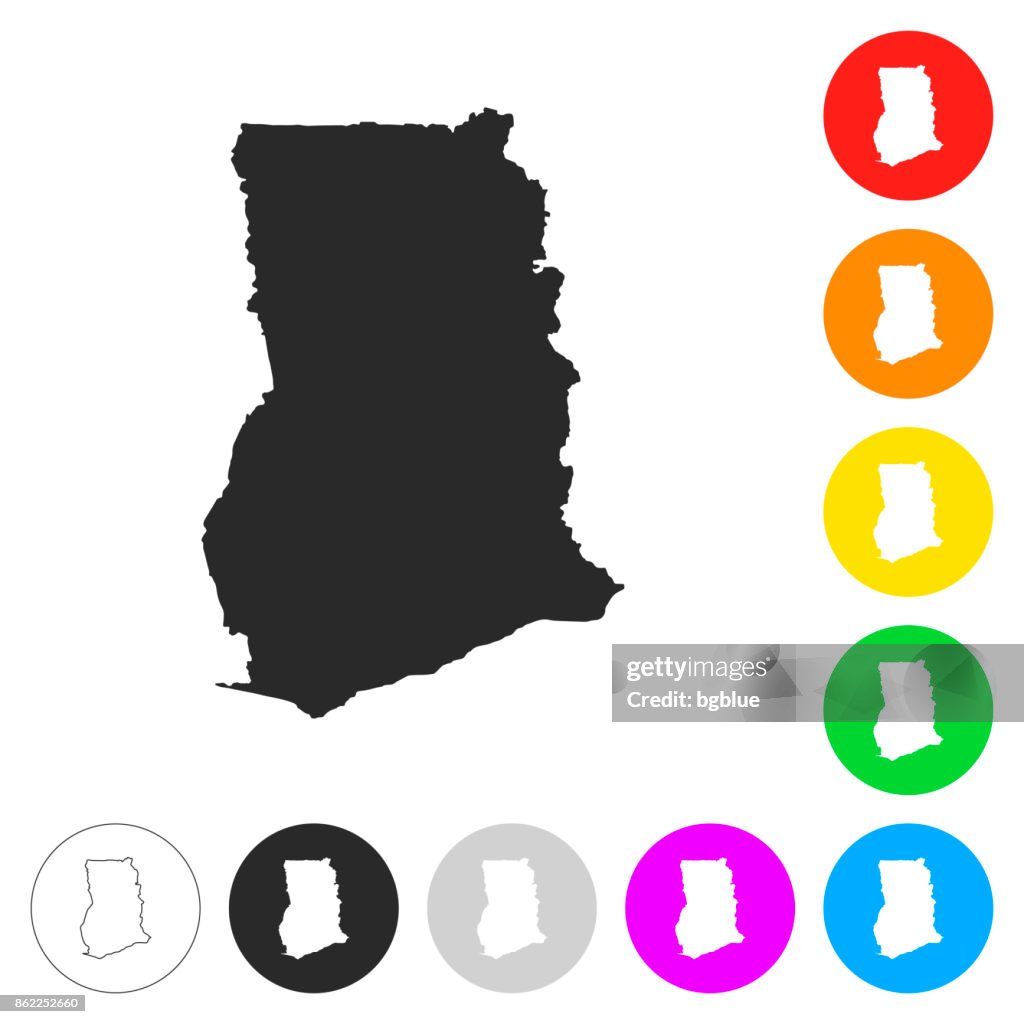 Mapa de Ghana - planos iconos en botones de diferentes colores