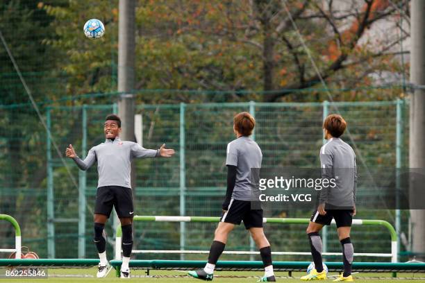 Players of Urawa Red Diamonds attends a training session ahead of the AFC Champions League semi final second leg match between Urawa Red Diamonds and...