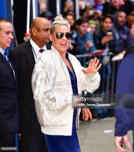 Pink leaves ABC's "Good Morning America" in Times Square on October 16, 2017 in New York City.