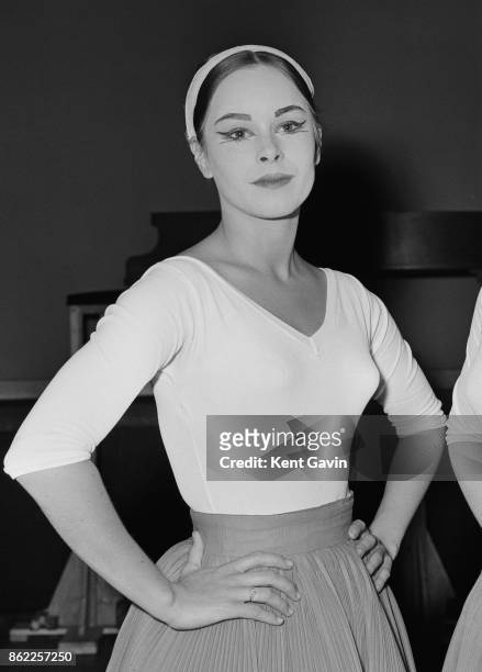 Actress and dancer Geraldine Chaplin, daughter of actor Charlie Chaplin, rehearses for the Royal Ballet School Matinee at the Royal Opera House in...