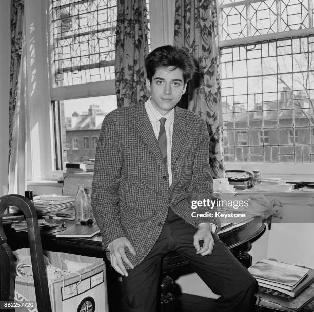 American actor Michael Chaplin, the son of Charlie Chaplin and Oona O'Neill, at his flat in Hampstead, London, 9th April 1964.