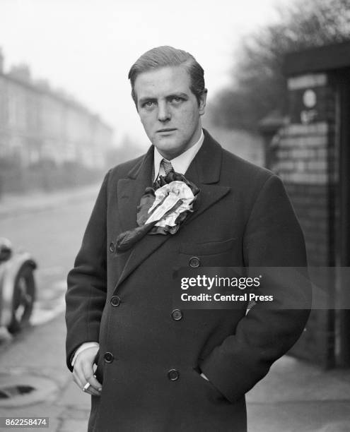 Randolph Churchill , son of Winston Churchill, and the Conservative candidate for Wavertree in Liverpool, on the eve of the election, 5th February...