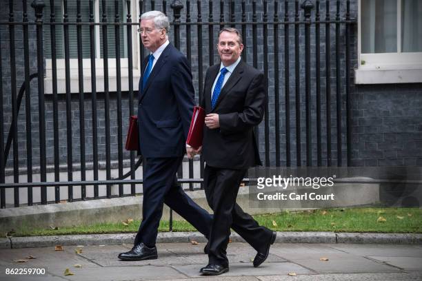 Secretary of State for International Trade, Liam Fox , and Defence Secretary, Michael Fallon, arrive to attend a cabinet meeting in Downing Street on...