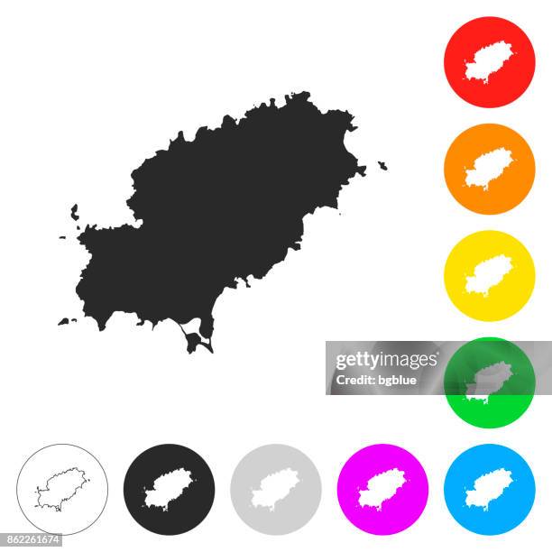 ibiza map - flat icons on different color buttons - ibiza stock illustrations