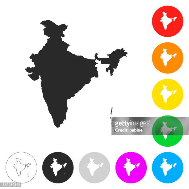india map - flat icons on different color buttons - india stock illustrations