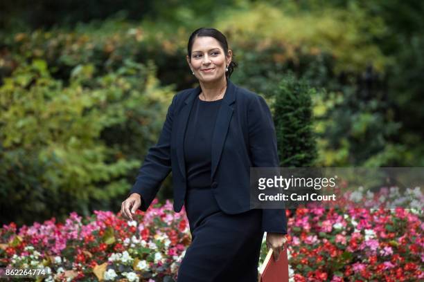 Secretary of State for International Development, Priti Patel, arrives to attend a cabinet meeting in Downing Street on October 17, 2017 in London,...