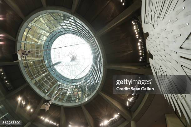 The German Federal Eagle hangs under the cupola in the Bundestag at the Reichstag on October 17, 2017 in Berlin, Germany. Following German federal...
