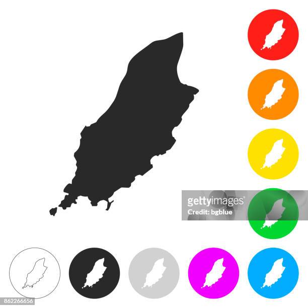 isle of man map - flat icons on different color buttons - irish sea stock illustrations