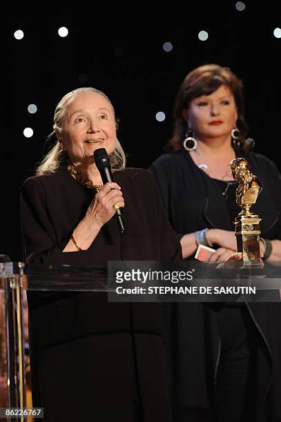 French actress Monique Chaumette delivers a speech after receiving the best supporting actress award for her part in "Baby Doll during the 23rd...