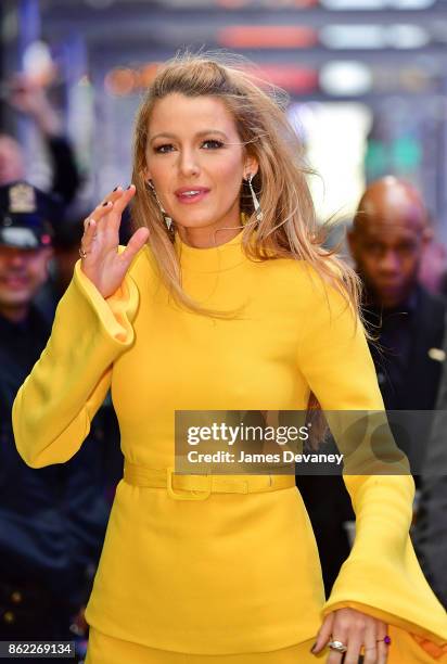 Blake Lively arrives to ABC's "Good Morning America" in Times Square on October 16, 2017 in New York City.