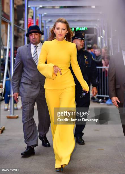 Blake Lively arrives to ABC's "Good Morning America" in Times Square on October 16, 2017 in New York City.