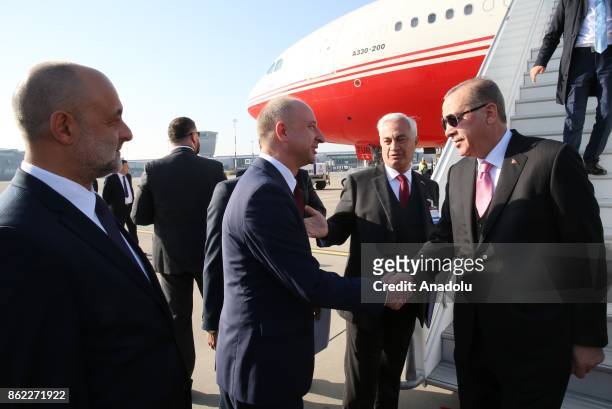 Turkish President Recep Tayyip Erdogan is welcomed by Undersecretary of State in the Chancellery of the President Wojciech Kolarski , Turkey's...