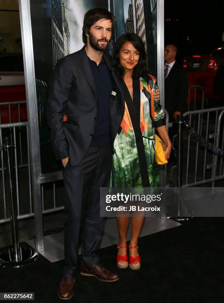 Jim Sturgess and Dina Mousawi attend the premiere of Warner Bros. Pictures' 'Geostorm' on October 16, 2017 in Hollywood, California.