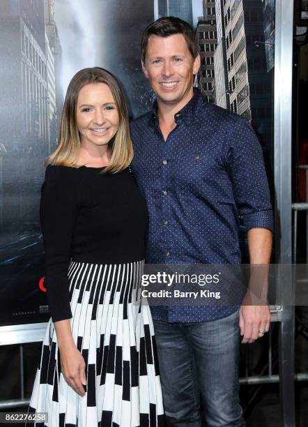Actress Beverley Mitchell and husband Michael Cameron attend the premiere of Warner Bros. Pictures' 'Geostorm' at TCL Chinese Theatre on October 16,...