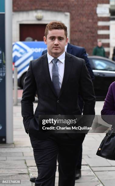 Ireland and Ulster rugby player Paddy Jackson arrives at court with family members at Belfast Magistrates Court relating to a rape charge hearing on...