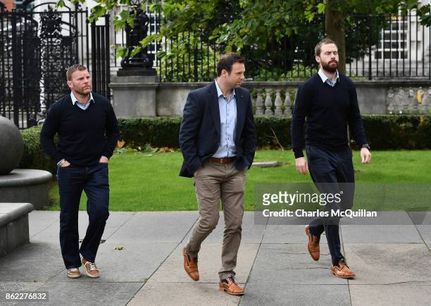 Ireland and Ulster rugby director Bryn Cunningham arrives at court with fellow Ulster rugby staff at Belfast Magistrates Court on October 17, 2017 in...