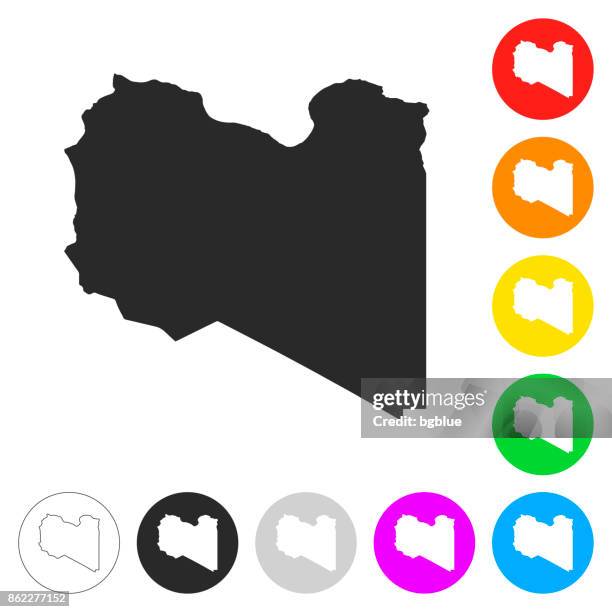 libya map - flat icons on different color buttons - libya money stock illustrations