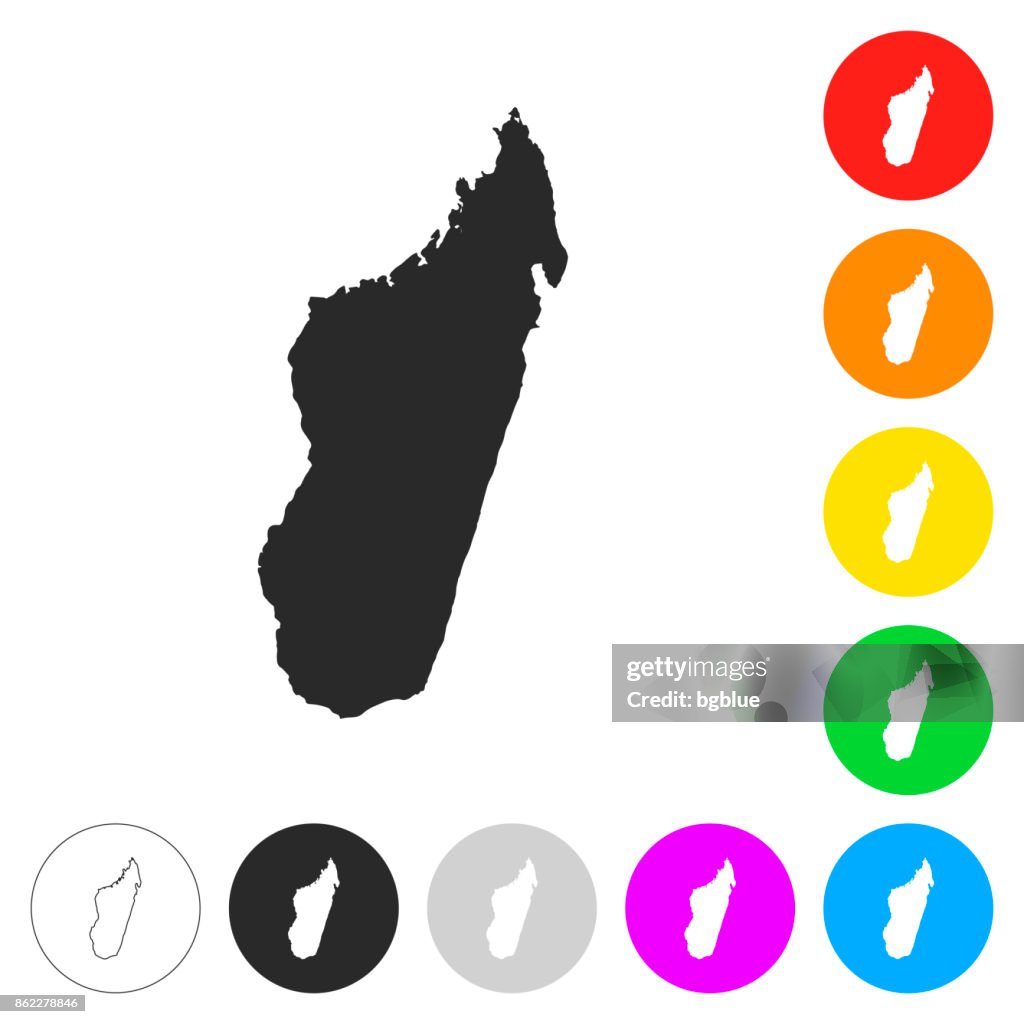Madagascar map - Flat icons on different color buttons