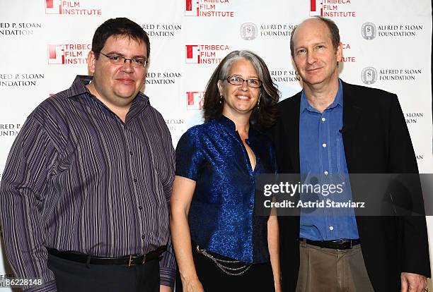 Tribeca Film Festival CEO Brian Newman, filmmaker Lisa Krueger and Alfred P. Sloan Foundation program director Doron Weber attend the "Sloan" scene...