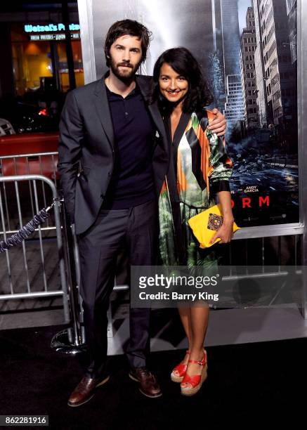 Actor Jim Sturgess and Dina Mousawi attend the premiere of Warner Bros. Pictures' 'Geostorm' at TCL Chinese Theatre on October 16, 2017 in Hollywood,...