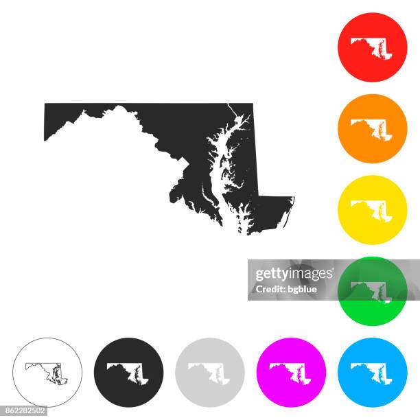 maryland map - flat icons on different color buttons - maryland us state stock illustrations