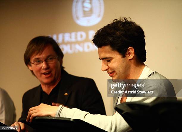 Actors Richard Thomas and Christopher Abbott perform onstage during the "Sloan" scene readings during the 2009 Tribeca Film Festival at Helen Mills...