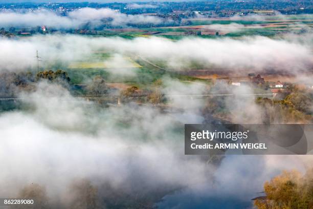 An aerial picture taken on October 17, 2017 shows clouds above the countryside near Bogen, southern Germany. / Germany OUT