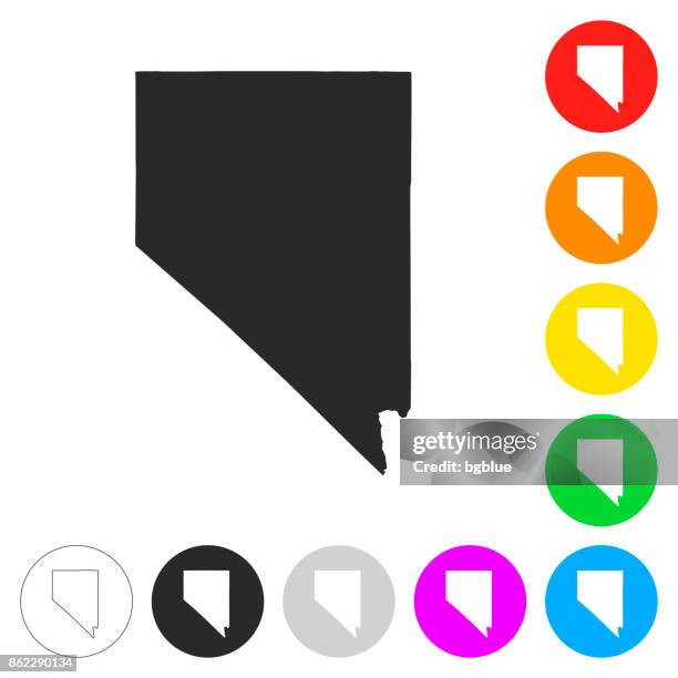 nevada map - flat icons on different color buttons - file nevada population map.png stock illustrations